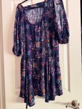 Xhilaration Navy Floral Long Sleeve Swing Dress